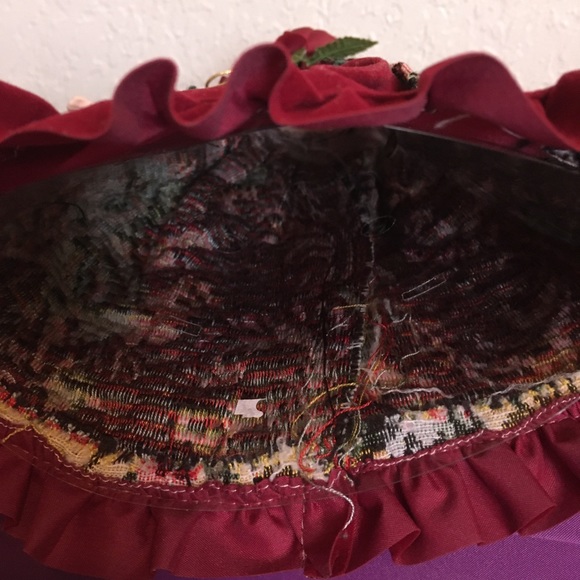 Christmas Tree Topper/Table Porcelain Angel Burgundy Tapestry Velvet Dress 11” - Picture 5 of 9